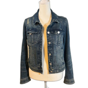 Pilcro Anthropologie Denim Jean Jacket Dark Wash‎ Small Petite SP Cropped